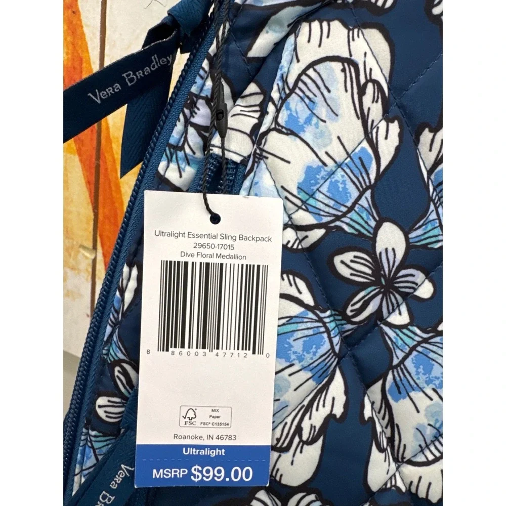 Vera Bradley Ultralight Essential Sling Backpack Dive Floral Medallion print NWT